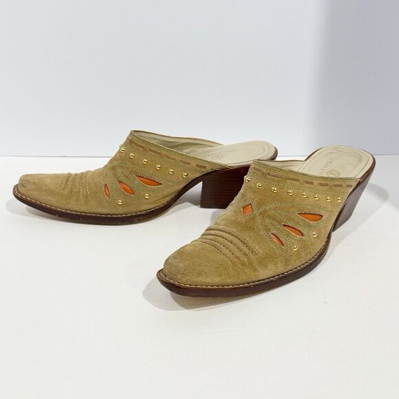 Cole Haan Womens Heels Mules D18363 US 8.5 B Tan Suede Slip-on Studded Leather - Picture 10 of 16